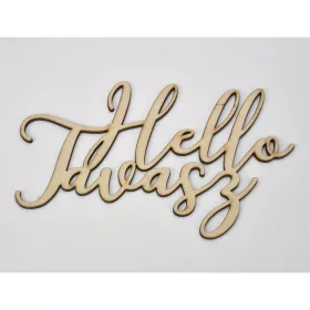   Natúr fa - "Hello Tavasz" irott felirat koszorúra 12x19cm