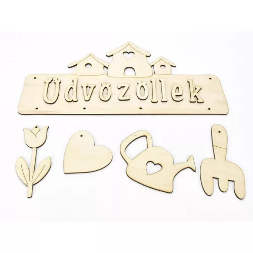 Natúr fa - Házikós "ÜDVÖZÖLLEK" tábla 31cm