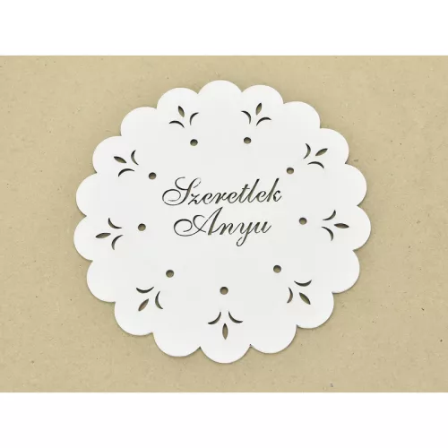 Díszes "Szeretlek Anyu" tábla koszorúra fehér 18cm