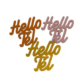   Arany "Hello Tél" felirat színes 8x8cm 3db/csomag