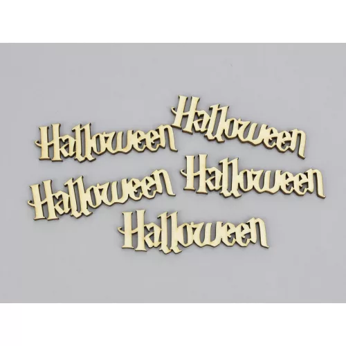 Natúr fa - "Halloween" felirat 2,5x9cm 5db/csomag
