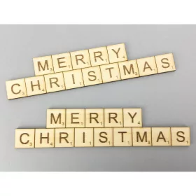   Natúr fa - "MERRY CHRISTMAS" scrabble tábla 3x13,8cm 2db/csomag