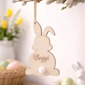 Natúr fa - Húsvéti nyuszi egyedi gravírral 8,4x4,6 cm