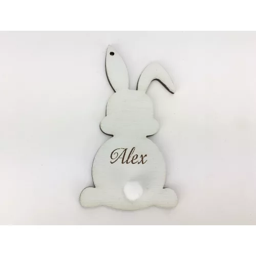 Húsvéti nyuszi egyedi gravírral világoskék 8,4x4,6 cm