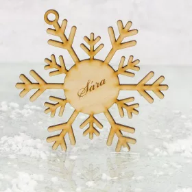   Natúr fa - Egyedi gravíros hópehely karácsonyfa dísz 2 soros