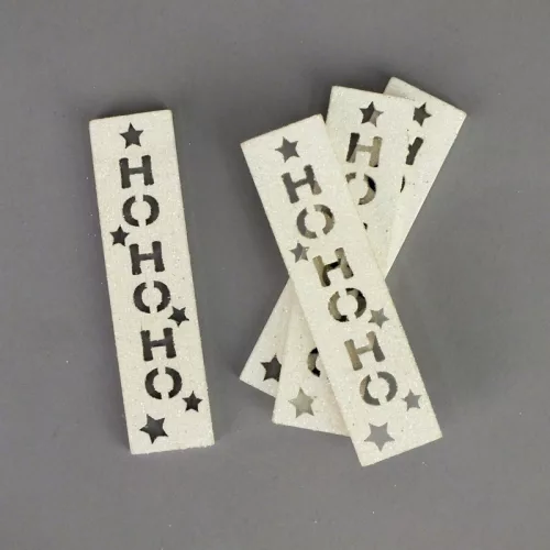 HOHOHO feliratos biléta 4db/csomag - fehér csillámos