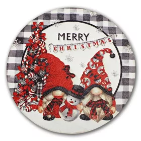   Nyomtatott fa tábla koszorú közép - Merry Christmas manós 14,8cm