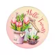 Nyomtatott fa tábla koszorú közép - Hello Tavasz - tulipános 11,8