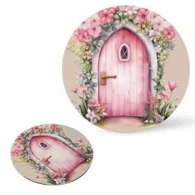   Nyomtatott fa tábla koszorú közép - Tündérajtó rózsaszín 11,8