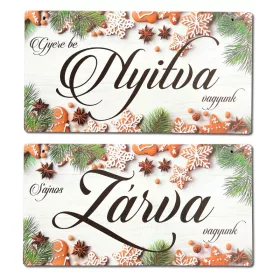   Nyomtatott fa tábla - Zárva-Nyitva tábla - téli mézeskalácsos 24,3x13cm