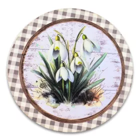   Nyomtatott fa tábla - Hóvirágok retró koszorú közép 11,8cm