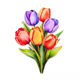   Nyomtatott dekorkarton - 6 szálas színes tulipáncsokor 1db