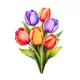 Nyomtatott dekorkarton - 6 szálas színes tulipáncsokor 1db