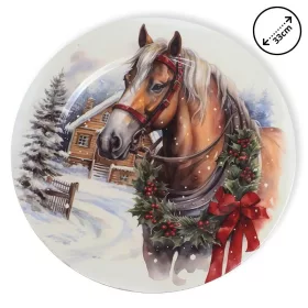 Műanyag kerek tálca Havas táj lóval 33cm