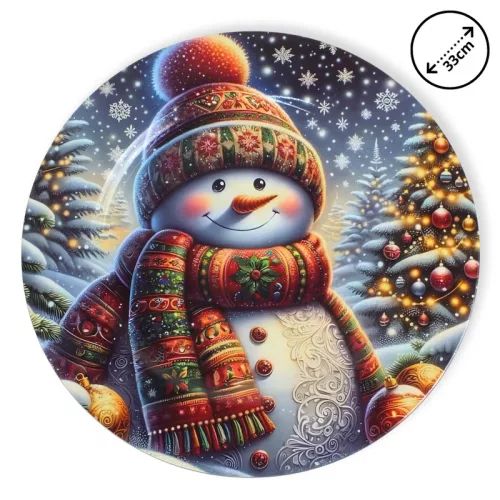 Műanyag kerek tálca Sálas hóember 33cm