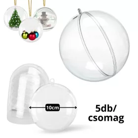   Ajándéktartó szétválasztható gömb műanyag 10cm 5db/csomag