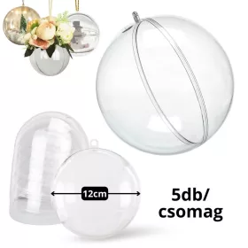   Ajándéktartó szétválasztható gömb műanyag 12cm 5db/csomag
