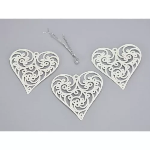 Fehér áttört szív csillámos 3db/csomag