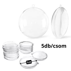  Ajándéktartó szétválasztható gömb műanyag lapos 7x2,5cm 5db/cs