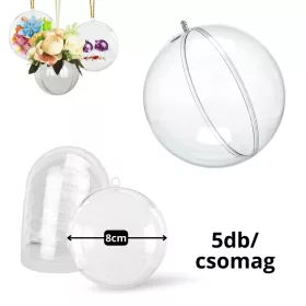   Ajándéktartó szétválasztható gömb műanyag 8cm 5db/csomag