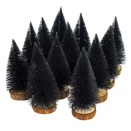 Dekor fenyőfa fekete 15cm 12db/cs