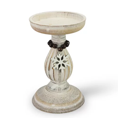 Vintage fehér gyertyatartó fából 10,5x16,5cm