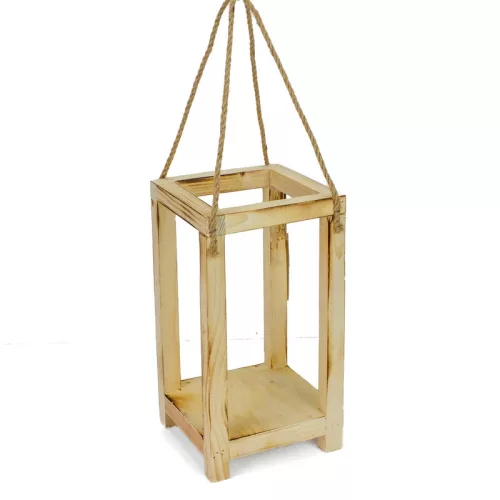 Dekorálható fa lanterna nyitott tetővel 15x15x28cm