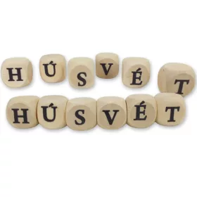    Nyomtatott fa dobókocka natúr - HÚSVÉT felirattal 2szett/csomag