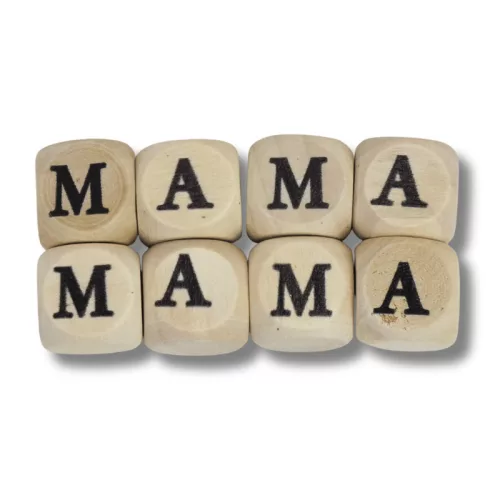   Nyomtatott fa  dobókocka natúr - MAMA felirattal 2szett/csomag