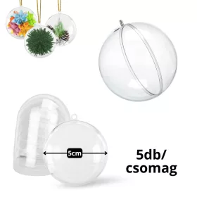 Ajándéktartó szétválasztható gömb műanyag 5cm 5db/cs
