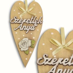   Anyák napi díszített szív "Szeretlek anya" - Bézs