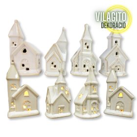  Világító porcelán templom 12cm