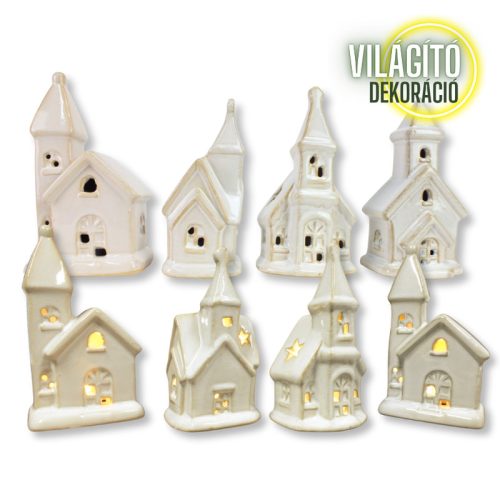  Világító porcelán templom 12cm