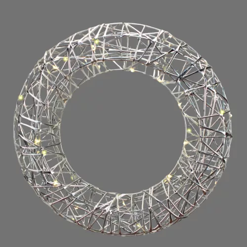 Világító koszorú - ezüst 30cm, időzítővel