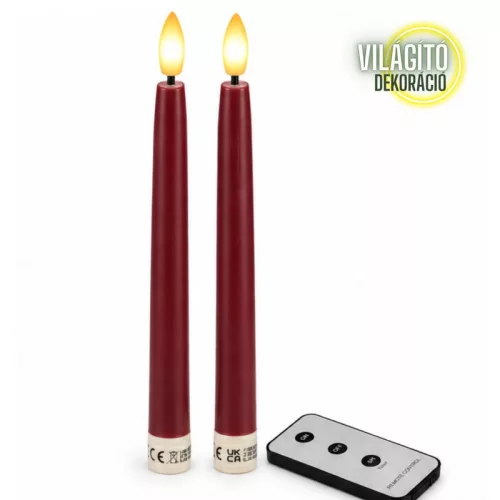 Led vacsoragyertya 2db - bordó - élethű láng/időzítős