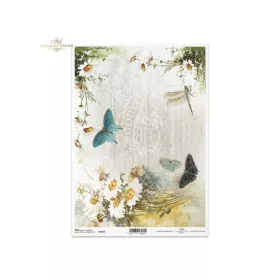 Rizspapír decoupage-hoz pillangó virágos A4