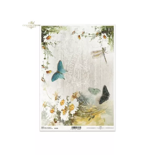 Rizspapír decoupage-hoz pillangó virágos A4