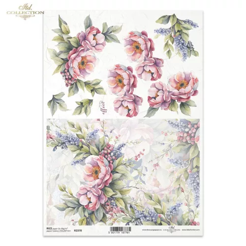 Rizspapír A4 decoupage-hoz színes virágok