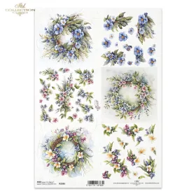 Rizspapír A4 decoupage-hoz virágos koszorú