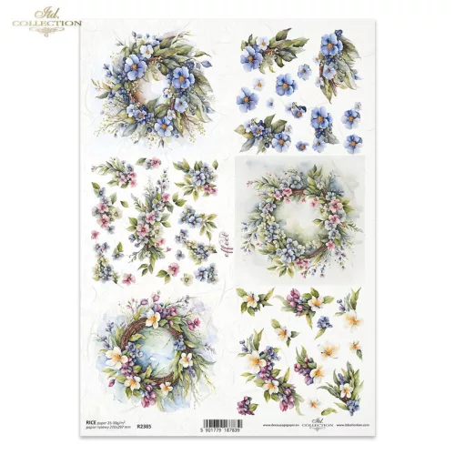 Rizspapír A4 decoupage-hoz virágos koszorú