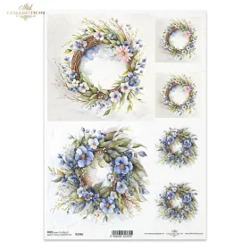 Rizspapír A4 decoupage-hoz virágos koszorú