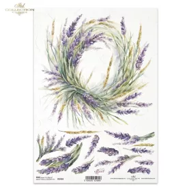 Rizspapír decoupage-hoz levendula koszorú A4
