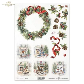Rizspapír decoupage-hoz hintaló fagyöngy koszorú A4