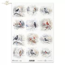 Rizspapír decoupage-hoz téli ágak madárkák A4
