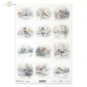 Rizspapír decoupage-hoz téli ágak madárkák A4