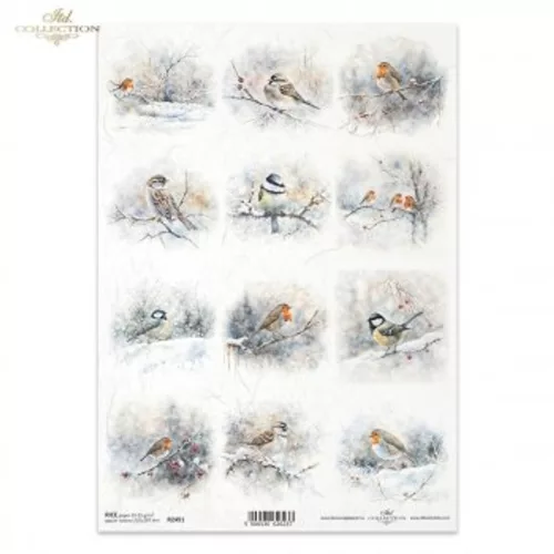 Rizspapír decoupage-hoz téli ágak madárkák A4