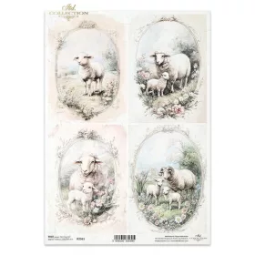 Rizspapír decoupage-hoz vintage bárányos keretek A4