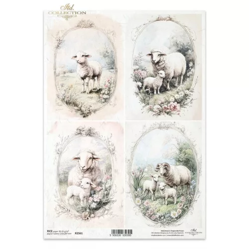 Rizspapír decoupage-hoz vintage bárányos keretek A4