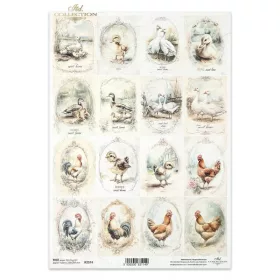 Rizspapír decoupage-hoz vintage szárnyasok A4