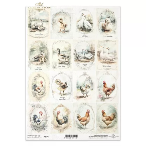 Rizspapír decoupage-hoz vintage szárnyasok A4